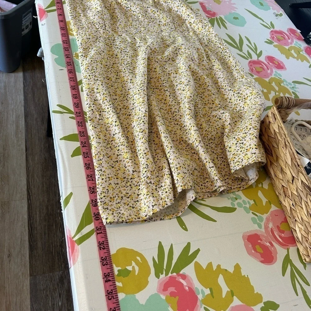 Old Navy Yellow Flower Linen-Blend Floral Mini Dress for Women Large